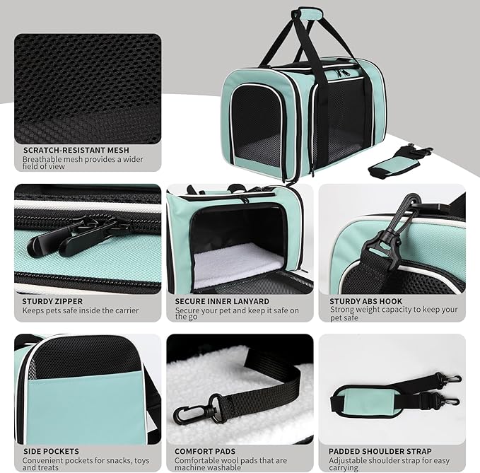 Cat Dog Carriers Soft-Sided, Pet Travel Carrier for Small Cats Dogs Under to15lbs, Soft-Solid Collapsible Carrier,(Medium,Green)