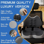 Benazcap Large Memory Foam Seat Cushion Lumbar Support Pillow for Sciatica & Tailbone Pressure Relief Coccyx Pad for Office Chair, Wheelchair, Car, Home, Office