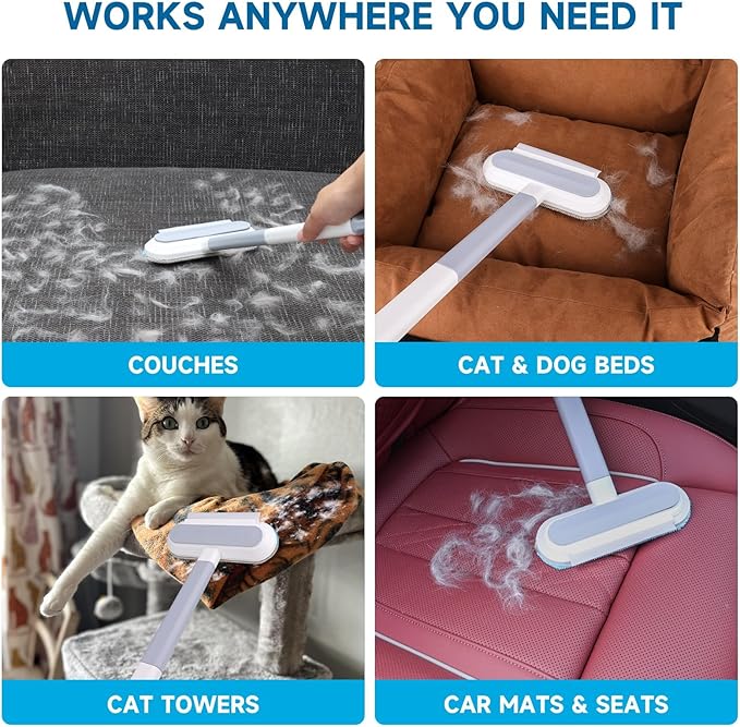 Pet Hair Remover, 4-in-1 Reusable Dog & Cat Hair Removal Tool – Extra Long Handle (23.4"), 1-Pack, Effective Lint Brush for Furniture, Couch, Carpet, Car Seats & Window Screens