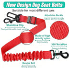 Dog Seat Belt for Car, Retractable Adjustable Nylon Pet Seatbelts for Vehicle Headrests, Elastic & Durable Car Harness, Dogs Leash Accessories for Bicycles (Only Leash Red)