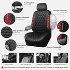 CAR PASS Bling Diamond Black Leather Car Seat Covers for 2 Front Interior Sets, Waterproof Shining Glitter Sparkly Crystal Universal Armrest Fit Automotive Truck SUV Cute Women Girl, Red Rhinestone