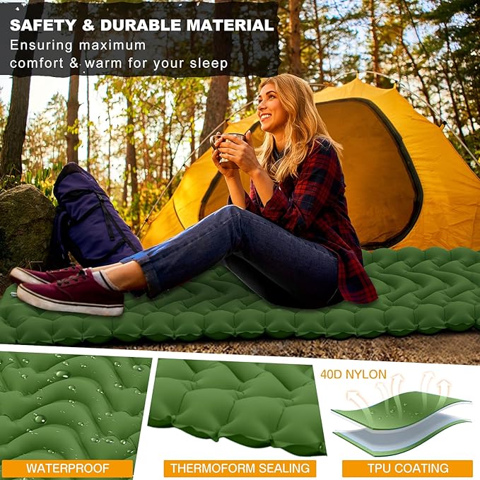 MEETPEAK Camping Sleeping Pad with Pillow, Upgraded Extra Thickness Inflatable Foot Press Camping Mat, Durable Waterproof Lightweight Sleeping Air Mattress for Hiking Backpacking Traveling