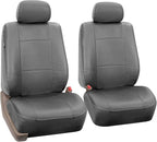 FH Group Classic PU Leather Pair Set Car Seat Covers, Airbag Compatible with Gift - Universal Fit for Cars Trucks & SUVs (Solid Gray) PU002102