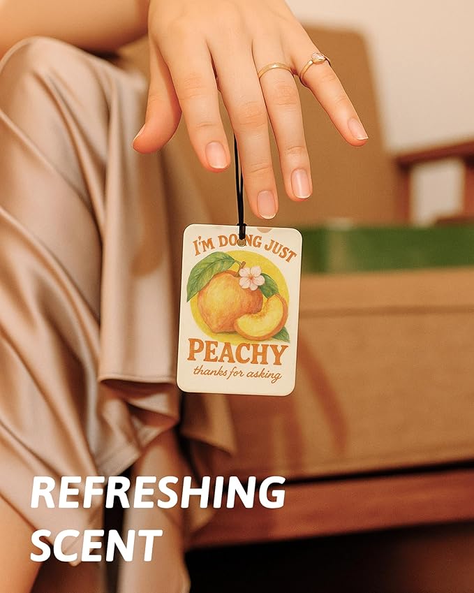 Trendy Peach Lemon Orange Cherry Christian Car Air Freshener 4 Pcs, Cute Fruits Religious Hanging Air Freshener for Cars Closet Drawer Books, Girly Car Accessories Mirror Decor for Women