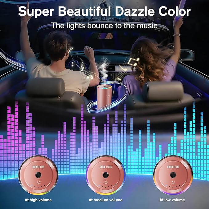 Car Air Freshener, Smart Car Air Fresheners Diffuser with 100ml Fragrance, Long Lasting Lasts 6 Months, RGB Music Syncing Light, Auto On/Off, 5 Adjustable Car Aroma Diffuser for Women, Cream