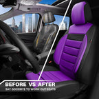CAR PASS Leather Car Seat Covers Front Seats Only, Universal Fit 3D Foam Support Car Seat Covers for Trucks Vans SUVs Comfortable Automotive Interior Airbag Compatible 2 Pieces (Black Purple