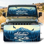 63"x28.5" Car Windshield Sun Shade with Storage Pouch, Stylish Printed Front Window Sunshade with Double Ring Frame, Universal Fit Foldable Heat Blocker & UV Protector for SUV, Sedan (Adventure-Peak)