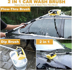 70" RV Wash Brush with Long Handle and 12" Soft Bristle Brush Head, Water Flow-Thru Truck Washing Brush with Hose Attachment for Cleaning Car, SUV, Boat, Camper, House Siding and Solar Panels