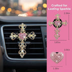 4Pcs Cute Car Vent Clips for Women Pink Bling Air Fresheners with Cross and Heart Y2K Luxury Car Accessories Couture Style Decorations Girly Clip Decor Freshener for Girls