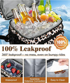 Insulated Lunch Bag for Men & Women, 9L Leakproof Lunch Box Soft Cooler Tote with 5 Pockets, 600D Oxford, EVA Lining, Adjustable Strap for Work, Picnic, Beach&Travel-Leopard Print