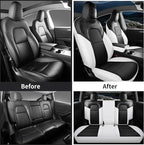 Red Rain Seat Cover Custom Fit for 2020-2024 Tesla Model Y Car Seat Cover Crocodile Leather Black and White Seat Cushion Covers (ModelY-Black+White-2020/2024)