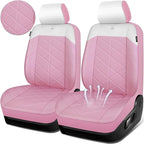 CAR PASS Nappa Leather Waterproof Car Seat Covers Two Front, 3D Foam Comfortable Automotive Seat Covers with Rhombic Design, Airbag Compatible Universal Fit for Most SUV Truck Sedan, Pink White