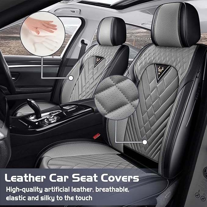 Truck Seat Covers for GMC Sierra 2500 2007-2026, Waterproof Premium Leather Full Coverage Car Seat Cover, Muscle Sport Style Auto Interior Seat Cover Sets (Front Set/Black Gray)