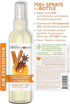 Natural Flower Power Air Freshener Spray - Odor Eliminator w/Essential Oils - Home, Car & Fabric - Cruelty Free & Vegan - Variety Pack - Lemongrass and Citrus & Spice - 2 x 4 fl oz