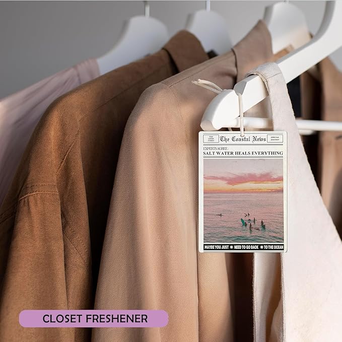Retro Pink Beach Lavender Car Air Freshener 3, Meet Me at the Beach Guest Check Tickets Scents Air Freshener for Women Girls, Coastal Ocean Beachy Car Accessories Interior Mirror Decor Hanging