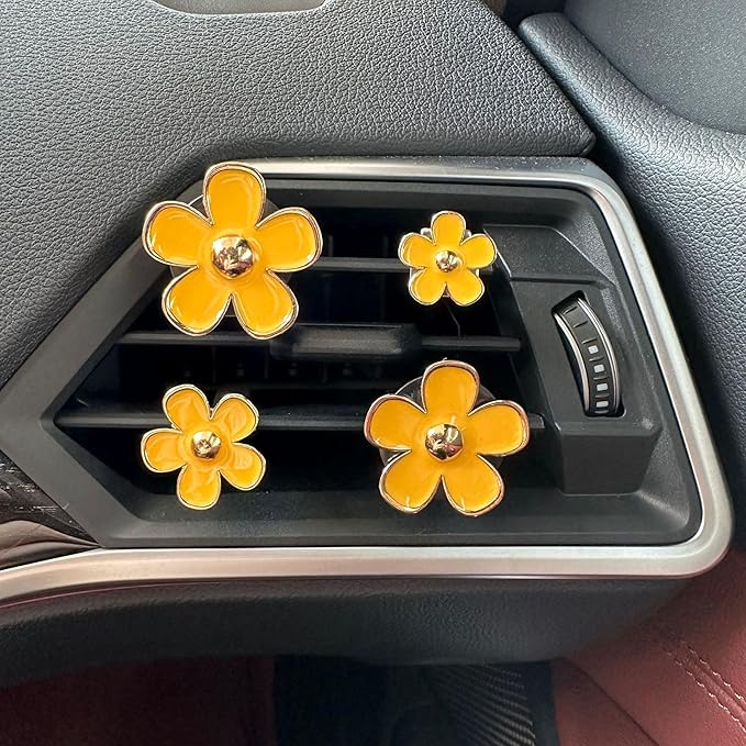 4PCS Daisy Flower Air Vent Clip Air Conditioning Outlet Clip Car Air Freshener Clip Car Interior Decor Charm Colorful Car Interior Accessories for Girls Women (Yellow)