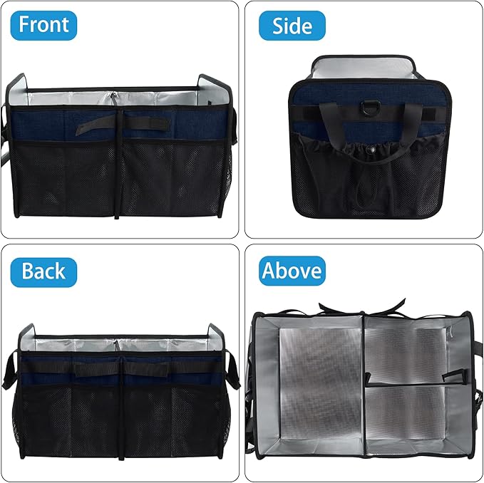 WOMACO Grill BBQ Caddy with Cooler Bag and Paper Towel Holder, Picnic Organizer for Utensil, Plate, Condiment, Griddle Caddy for Outdoor, Camper, Travel, Car, RV Must Haves (Dark Blue)