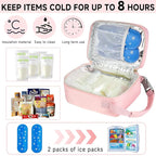 Breastmilk Cooler Travel bag with Ice Pack,Portable Breastmilk Cooler Bag with Buckle Handle,Insulated Breastmilk Storage Bag Cooler,Pink