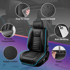 CAR PASS LED Lights Nappa Leather Car Seat Covers Front Seats, Waterproof Seat Cover for Cars Variable RGB Lights with DIY Music Sync Mode, All Weather Universal Fit Trucks SUV Automotive Pick-up