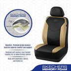 Skechers Memory Foam Seat Covers,Leather Car Seat Covers, Ultimate Comfort & Support Seat CoversFull Sets,Airbag Compatible, Automotive Universal Fit Most for SUVs, Vans, Sedans, Cars, Trucks,Beige