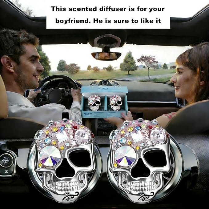 Gothic Skull Car Air Freshener Vent Clips with 2 Pads, Halloween Scented Car Accessories for Men Women, Automotive Interior Decor and Cool Car Fresheners for Men， Spooky Gift Idea-A7