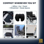 GESQUARE 3-Piece Memory Foam Seat Cushion & Lumbar Support Pillows Set – Adjustable Back Support for Office, Car & Gaming Chairs – Tailbone & Coccyx Comfort for Long Sitting.