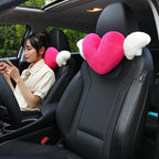 2 Pack Heart Shaped Cute Car Headrest Pillow with Angel Wings - Comfortable Soft Head Rest Cushion Kawaii Car Accessories Neck Pillow for Driving Travelling Office Home Decor - Rose Red Love Heart