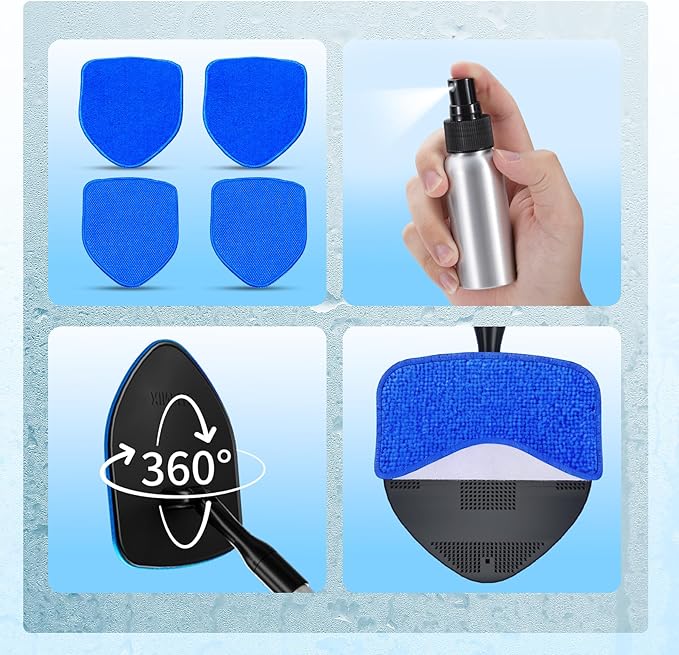 XINDELL Windshield Cleaning Tool, Interior & Inside Car Windshield Cleaner with Microfiber Pads, Extendable Handle & 360° Rotating Head, Streak-Free Glass Cleaning Kit for Cars Trucks
