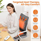 Heated Seat Cushion with Lumbar Support for Office, Heated Seat Cover Pain Relief for Long Sitting, Seat Warmer for Back, Lumbar, Hip, Thigh, Universal Fit, Auto Shut Off, 3 Heat Levels, Dark