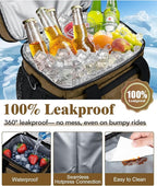 Insulated Lunch Bag for Men & Women, Double Leakproof Lunch Box Soft Cooler Tote with 5 Pockets, 600D Oxford, EVA Lining, Adjustable Strap for Work, Picnic, Beach&Travel-Coffee