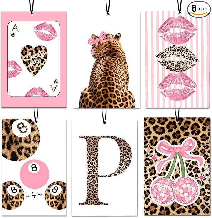 6PCS Leopard Initial P Car Air Freshener,Personalized Letter Car Accessories,Initial Gifts for Women and Men New Driver Auto Decor Rearview Mirror Hanging,Aromatherapy for Cars Interior or Locker