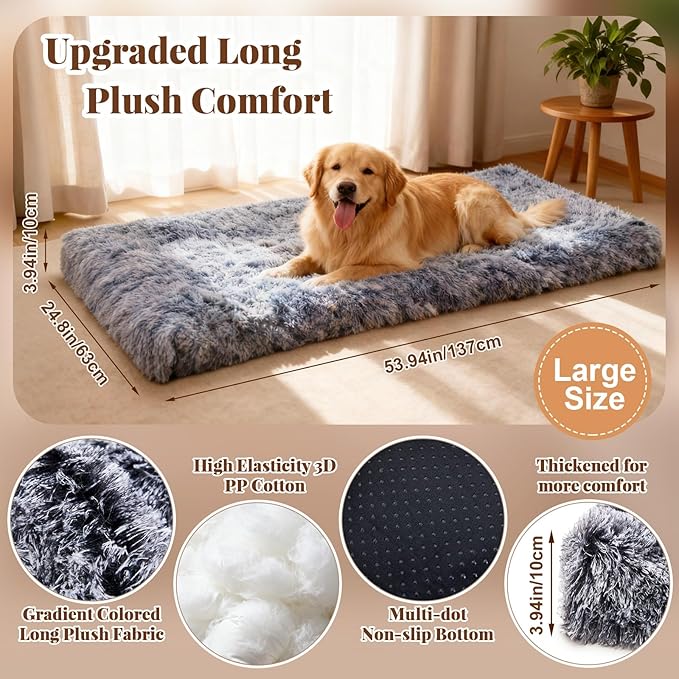 Backseat Pet Bed Mat, 54"x24.8"x3.9", Washable Dog Bed for Car, Soft Nonslip Travel Dog Car Seat Cover, Fits Backseat Extender Protector, Pad for Trucks Suvs Spring Road Trip (Gray)