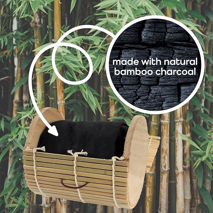 BambooMN Granulated Bamboo Charcoal Odor Absorber Bag in Decorative 4" Green and Brown Cylinder, 2 Sets