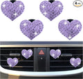 4PCS Heart-Shaped Car Vent Clips with Rhinestone,Bling Air Vent Clips Car Decorations,Premium Shiny Car Clips for Vents Accessories Interior (Purple)