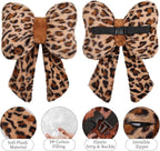 2 Pack Bow Car Headrest Pillow Comfortable Soft Plush Head Rest Cushion, Neck Pillow for Driving Office Use and Car Interior Decoration (Leopard)