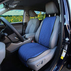FH Group Car Seat Cushion – Faux Leather Single Front Seat Cover with Front Pockets, Airbag Compatible, Universal Fit Car Seat Cushion for Driver or Passenger Seat, SUV, Truck, Sedan & Van – Blue