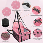 PetsHome Dog Car Seat Foldable Dog Car Booster Seat Waterproof Breathable Oxford Travel Bag for Small to Medium Dogs, Puppies, and Pets-Footprint Pink