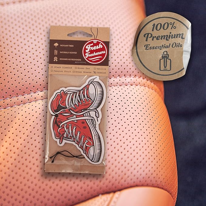 Cute and Funny Car Air Fresheners 4 Pack Scented With Premium Oils By Fresh Fresheners (Sneakers)