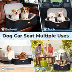 Dog Car Seat for Large Dogs up to 60 lbs or 2 Small Dogs with 4" Memory Foam, Back Seat Medium Pet Booster Seat with Triple Safety Belts, Adjustable Leashes, Detachable/Washable (Black/Gray, Large)