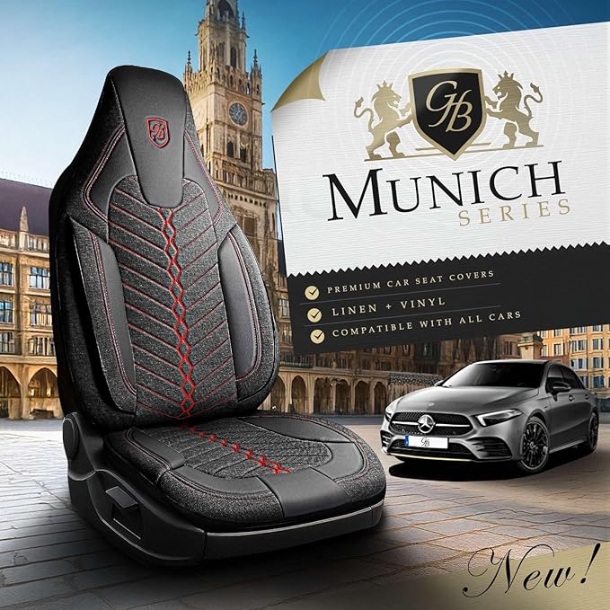 Premium Car Seat Covers Front Seat - Linen Car Seat Cover for SUV, Cars, Most Pickups, Black-Red Stitching, Car Seat Protector, Car Seat Covers Front Seats, Car Seat Protector