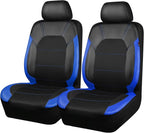 CAR PASS Leather Car Seat Covers Front Seats Only, with Air Mesh Front Seat Covers Breathable, Cool Automotive Seat Cover 2 Pack, Universal Fit Most Cars,SUV,Truck,Van Airbag Compatible(Black & Blue)
