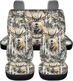 KEIAHUAN Car Seat Cover Full Set of 4 for Men Front Saddle Blanket Rear Split Bench Protection Cover Car Interior Accessories Decoration Fit Most Trucks, SUV or Vans American Flag Camo Deer Hunting