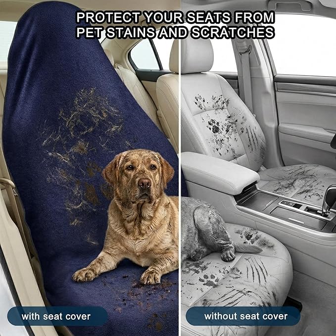 Car Seat Towel Cover, 2pcs Universal Front Seat Protector for Cars, SUVs and Trucks, Sweat Towel Car Seat Cover for Gym, Yoga, Swimming, Pets and Family Travel, Navy