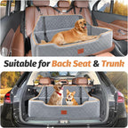 Large Dog Car Seat for Dods Under 100 Lbs, Memory Foam Dog Car Bed for Backseat & Trunk, Detachable and Washable Cover, Pet Travel Seat with Storage Pockets, 2 Safety Belts