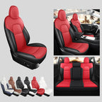 Tesla Model Y Seat Cover 2020-2024 Waterproof Nappa Leather Seat Cover Fully Wrapped (TY-Red+Black)