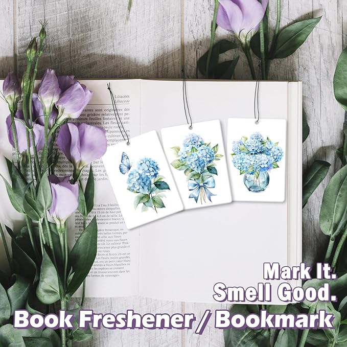 Blue Hydrangea Flower Car Air Freshener Accessories 3pcs, Floral Farmhouse Hanging Air Fresheners Decor for Girly Room Closet Bathroom, Watercolor Car Scent Fragrance Card for Women Drawer