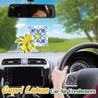 8Pcs Capri Lemon Car Air Fresheners Spring Summer Fruit Blue Tiles Yellow Scented Rearview Mirror Hanging Ornaments Decoration Amalfi Coast Positano Mediterranean Automotive Interior Accessories Decor