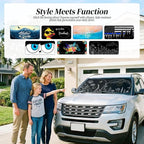63"x28.5" Car Windshield Sun Shade with Storage Pouch, Stylish Printed Front Window Sunshade with Double Ring Frame, Universal Fit Foldable Heat Blocker & UV Protector for SUV, Sedan (Line Plants)