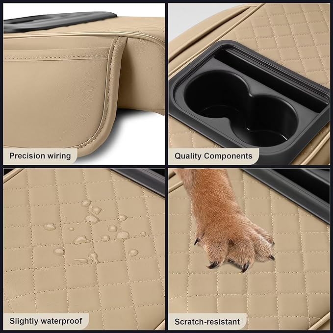 Center Console Cover Fit for Highlander Faux Leather Car Armrest Cushion with Storage Bags, Cup Holder ＆ Phone Storage Multifunctional Middle Console Cover(Beige)