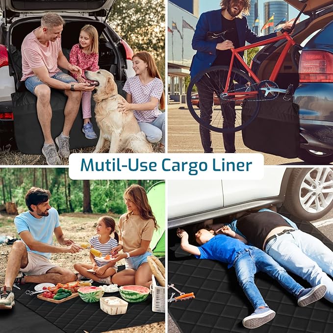 Veckle Extra Large SUV Cargo Liner for Dogs 106", Foldable Cargo Cover for Full-Size SUVs & Minivans, Waterproof Pet Trunk Mat with Bumper Flap, Non-Slip, Black